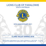 Lions Club of Paralowie - Clare Valley Shiraz 2018